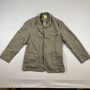 Trevero Blazer Jacket Mens M Brown Wool Linen Blend Herringbone Vintage Inspire